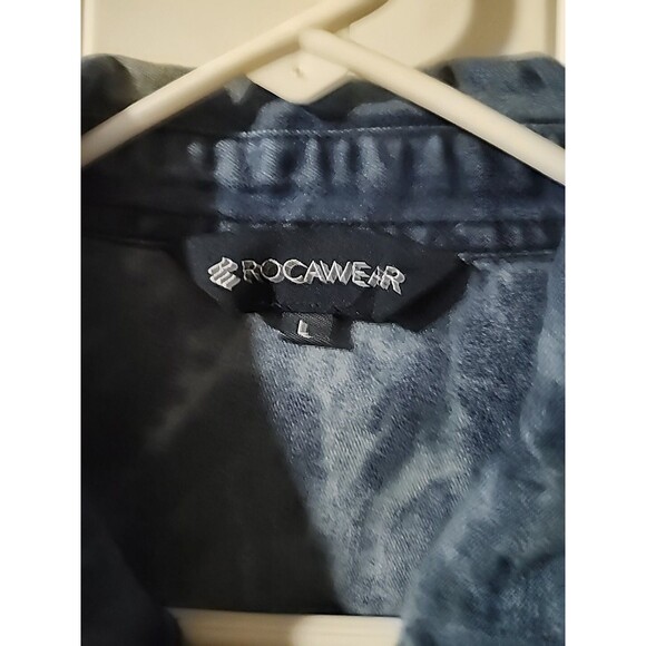 Rocawear Shirt Mens Large Blue Denim Tie Dye Acid Wash Roll Tab Long Sleeve - Picture 10 of 10